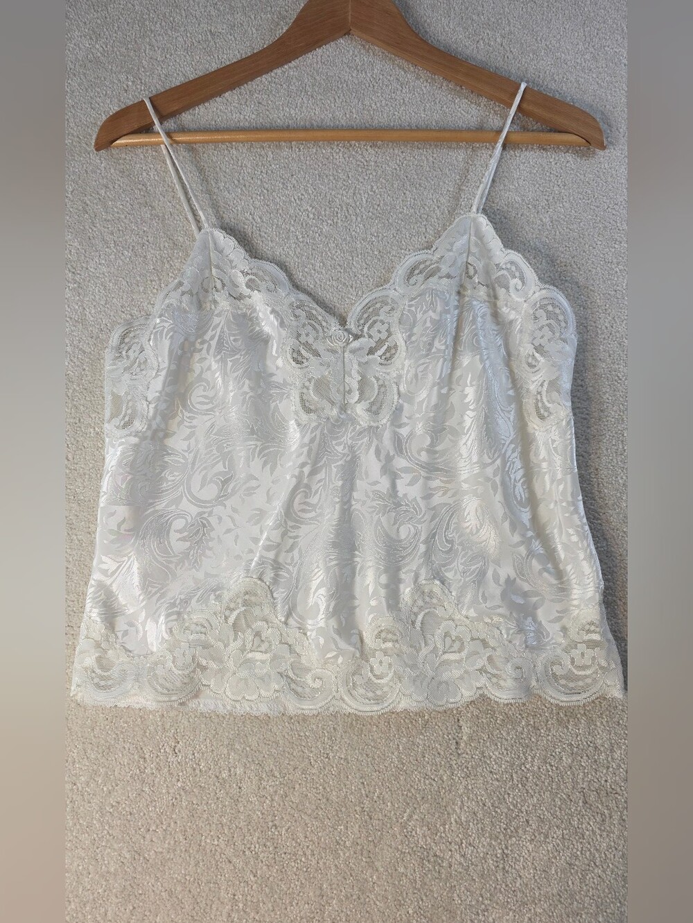 Vintage Deena Ivory Lacey Floral Jacquard Satin Camisole Top Size 34